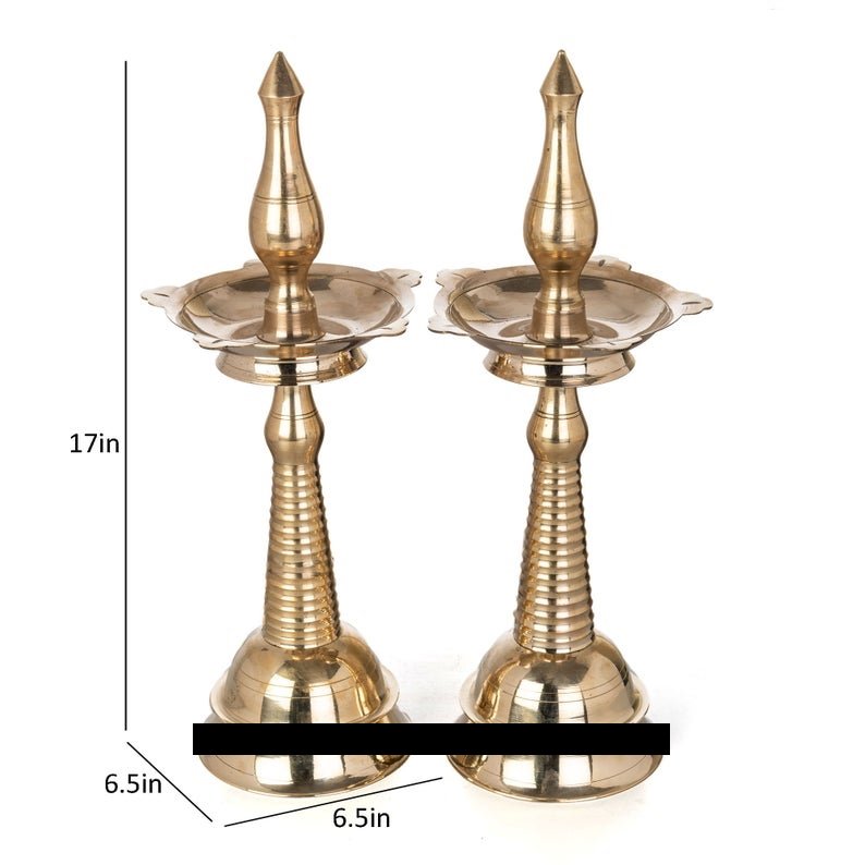 Brass Diya Stand, Indian Decor Diya, Brass Oil Lamp, Oil Wick Dia, Home Temple Decor Handcrafted Deepak buy for Home Decor Kerela Lamp(Set of 2)